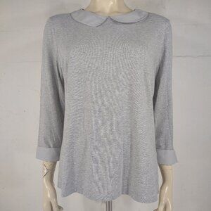 Garnet Hill gray collared keyhole back cotton blend blouse top ladies Large